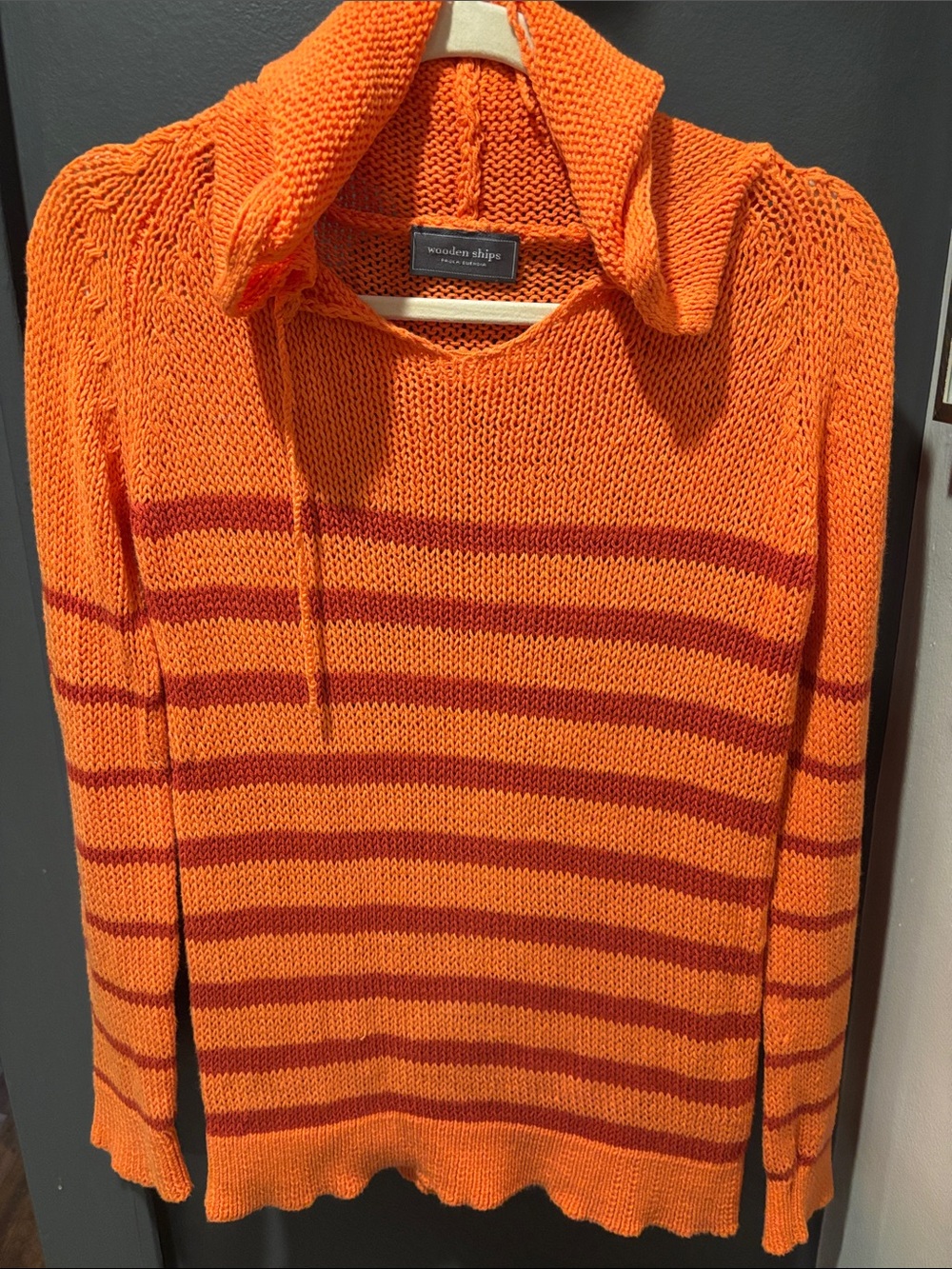 Wooden Ships Bright Orange Striped Knit Cowl Sweater